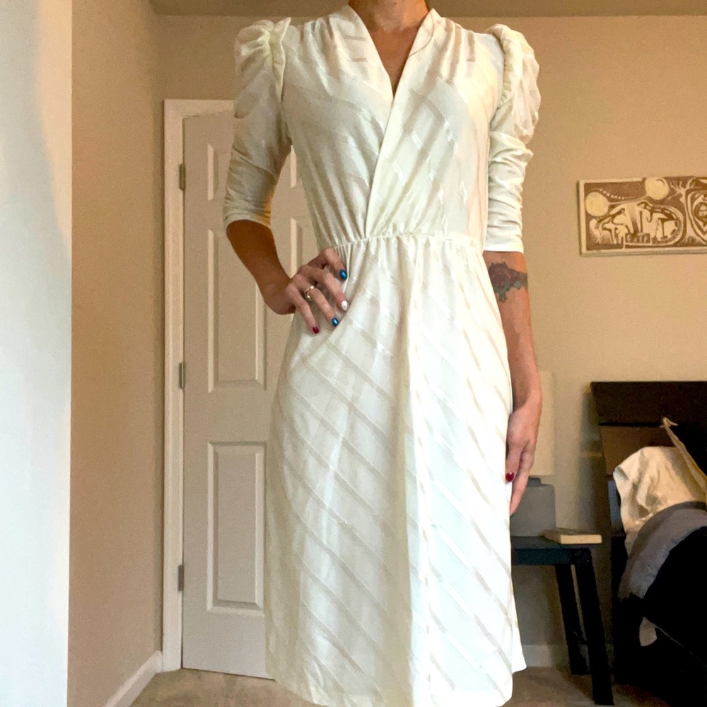 Vintage Cream Dress with Puff 3/4” Sleeves
